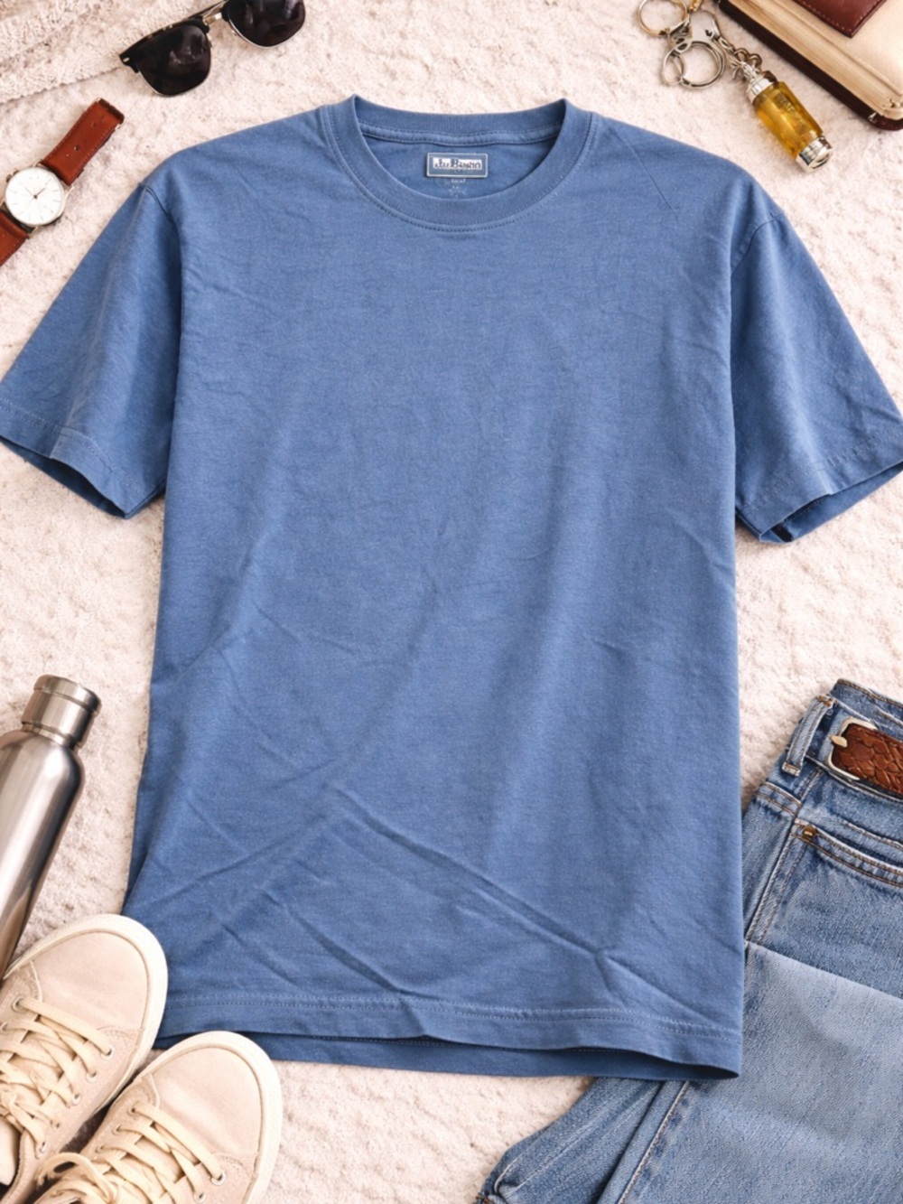 L.L. Bean Blue Cotton T-Shirt Size L Classic Casual Basic Tee